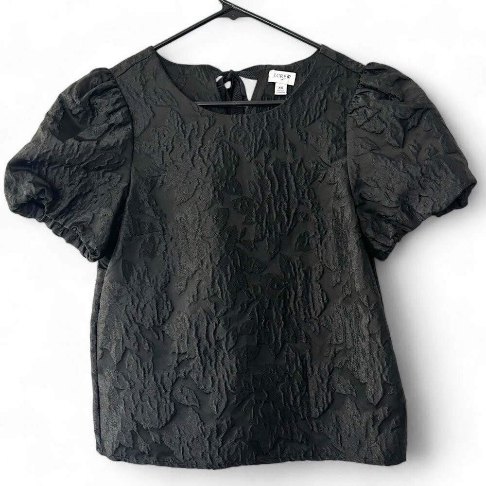 J.Crew Floral Jacquard Puff-Sleeve Top
